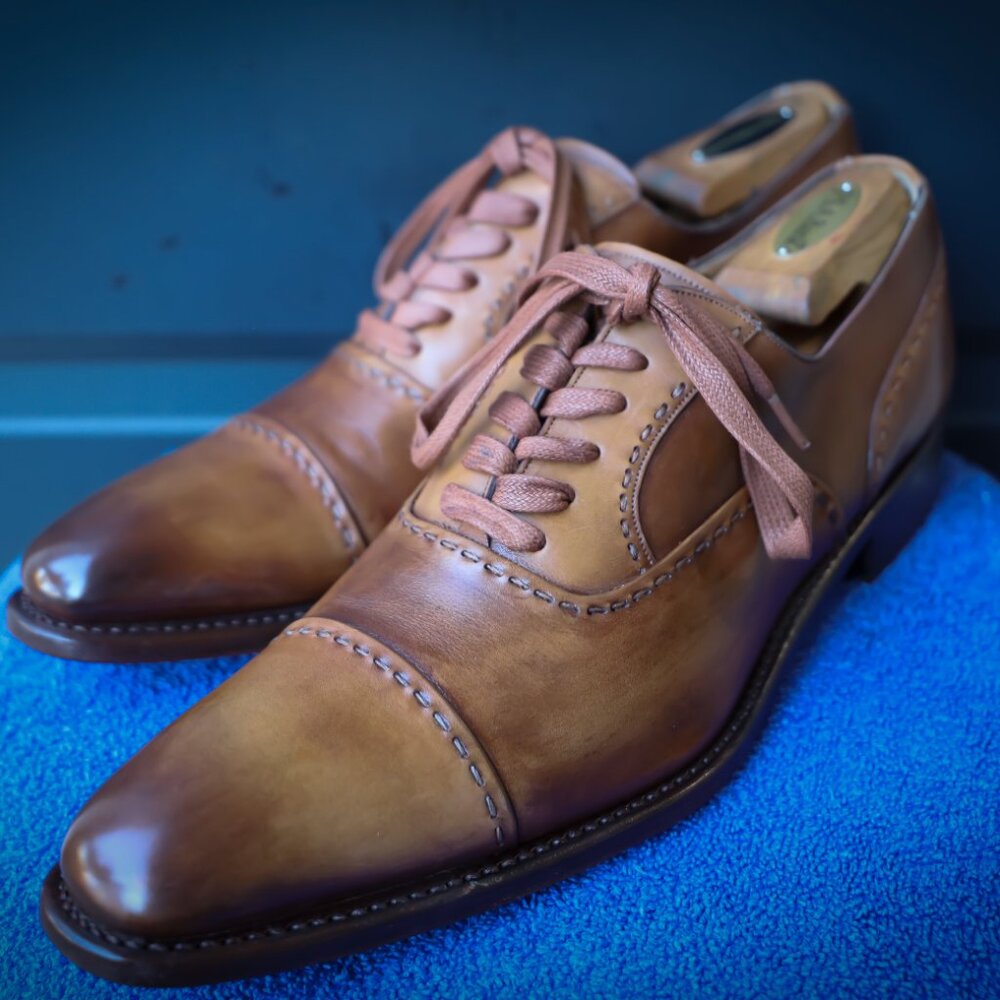 Calzoleria Harris 10.5 Italian Burnished Brown Balmoral Captoe Oxford Mens Dress